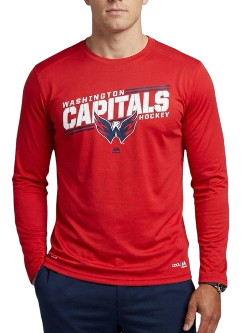 NHL Washington Capitals Majestic Red Crew Neck Quick-Dry Long Sleeve T-Shirt L